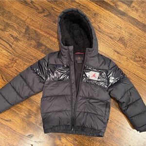 AIR Jordan boys Black puffer Jacket with Red Logo